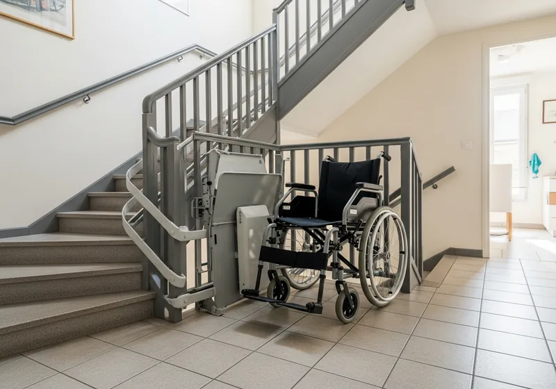 Plateforme élévatrice PMR pour fauteuil roulant sur rail tournant dans une maison de Condat-sur-Vienne