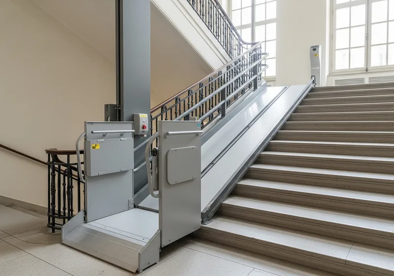 Plateforme élévatrice PMR pour fauteuil roulant installée le long d'un escalier à Limoges